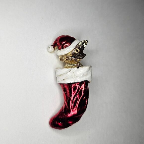 Lot of Three Vintage Cat Kitten Enameled Signed Christmas Holiday Pins Brooches - Picture 4 of 10